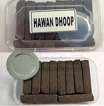 Box of Shree Aroma Hawan dhoop tukda bars with holder plate